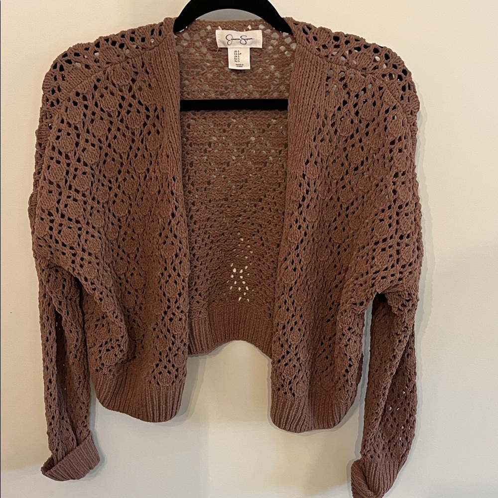 Jessica Simpson Brown Open-Knit Cardigan